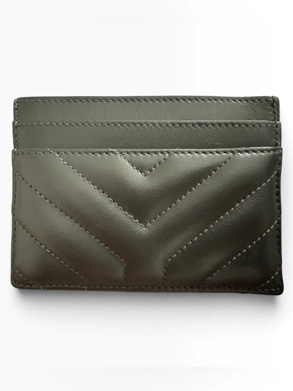 Saint Laurent Gray Quilted Leather Card Slot Holder with Gold Logo